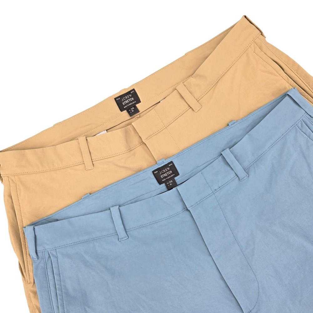J.Crew Men's Stretch Shorts Size 36 Khaki Tan / Blue 9 Inch Inseam Tech Lot of 2